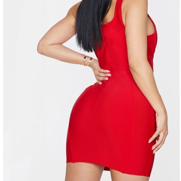 Pretty Little Thing Red BodyCon Shape Bandage Stretch Sexy Mini Dress NEW - Picture 5 of 16